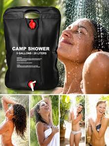 20L Extra Large Capacity Outdoor Shower Bag, Made Of Portable PVC Material, With Red Hose And Foldable Outdoor Shower Device, Suitable For Hiking, Travel And Outdoor Activities, Outdoor Shower Bag - Black - View 2