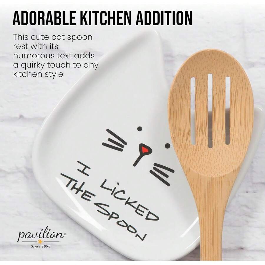 Cute Cat Ceramic Spoon Holder, Funny "I Licked The Spoon" Kitchen Spoon Holder, Cat-Shaped Utensil Holder, Suitable For Countertop And Stove, Kitchen Decor Gift For Cat Lovers. Practical Kitchen Utensils, Kitchen Storage Supplies, Kitchen Supplies, Kitchen Utensils: Unusual But Practical Items, Kitchen Decor, Kitchen Utensils, Organized, Kitchen Storage Rack - Multicolor - View 1