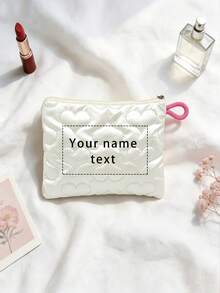 Personalized Custom Name Quilted Makeup Bag, Heart And Bow Embossed Cosmetic Pouch, Zipper Travel Storage Bag, Sanitary Napkin Bag, Custom Gift For Women - Multicolor - View 10