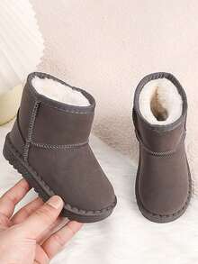 Children's Thick Plush Snow Boots, Soft Sole Anti-Slip, Unisex Baby Autumn/Winter Warm Short Winter Shoes - Grey - View 1