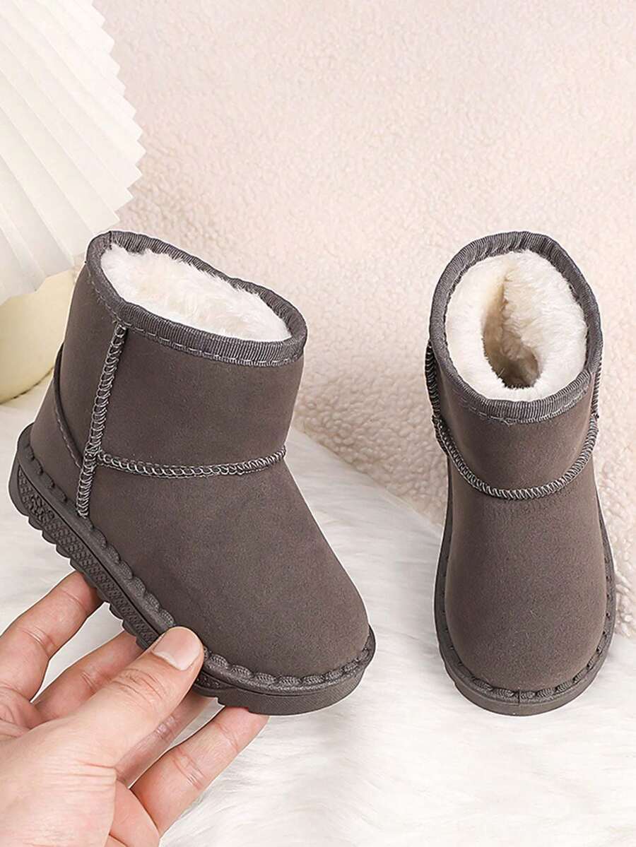 Children's Thick Plush Snow Boots, Soft Sole Anti-Slip, Unisex Baby Autumn/Winter Warm Short Winter Shoes - Grey - View 1