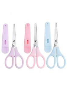 1pc Mini White Scissors, Portable Stainless Steel Blade Paper Cutter, Stainless Steel Round Tip Scissors With Protective Cover, Ergonomic Design, Suitable For Office, School, Home And Craft Projects - Multiple Styles - View 4