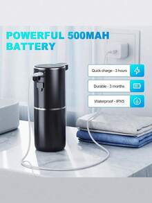 Automatic Soap Dispenser, No Pressing Required, Sensor Activated, Convenient And Fast, Black And White Options, 380ml Large Capacity, USB Rechargeable, Premium Design, Kitchen And Bathroom Cleaning Tool, Perfect Halloween Gift! - View 5