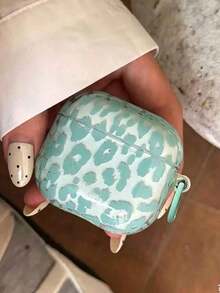1pc Transparent Green Korean Style Minimalist Leopard Print Earphone Case With Hanging Ring, Compatible With AirPods Pro 2, 4, 3, 1/2, Cute Protective Cover For Girls - Cadet Blue - View 7