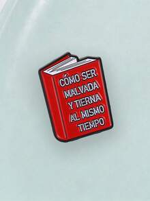 Book‑Shaped Spanish Quote Enamel Pin, Fun Meme Text Lapel Brooch For Backpack Jacket - Red - View 6