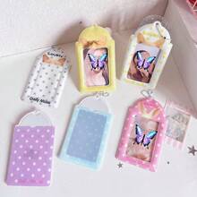 Cute Polka Dot Cat Ear 3 Inch Photocard Holder With Bead Keychain, Idol Photo Card Protector ID Badge Holder, Kawaii Stationery Back To School Supplies - C-multicolor - View 5