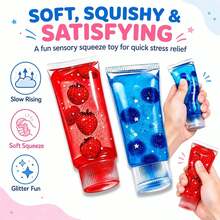 1pc Ch Boki Fruit Tube Squeeze Toy, Transparent Glitter Sequin Squishy, Cute Fruit Bead Stress Relief Toy, Anxiety Relief, Creative Desktop Fidget Toy For Kids, Stress Relief Venting Toy, Fingertip Toy, Hand Pressure Relief, Birthday-Party-Christmas-Valentine's Day-Best Gift For Kids, Squishy, Back To School Squishy, Need Doh Squishy, Crunchy Squishy, Crunchy Squishy Party Favors For Kids - NNL44 - View 3