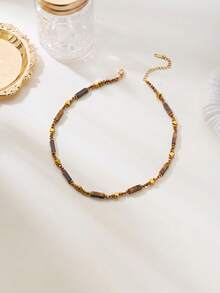 3pcs Maillard Beaded Tiger Eye Stone Layered Necklace For Women, Autumn/Winter Hot-Selling High-End Multi-Layer Long Sweater Chain Collarbone Necklace - Multicolor - View 4