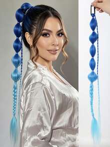 Wig Ekor Kuda 24 Inci, Wig Gelembung, Kepang, Gaya Elastis, Kepang Lentera Sutra Perak, Ekor Kuda, Kepang Ekor Kuda untuk Kostum Natal - MultiWarna - View 15