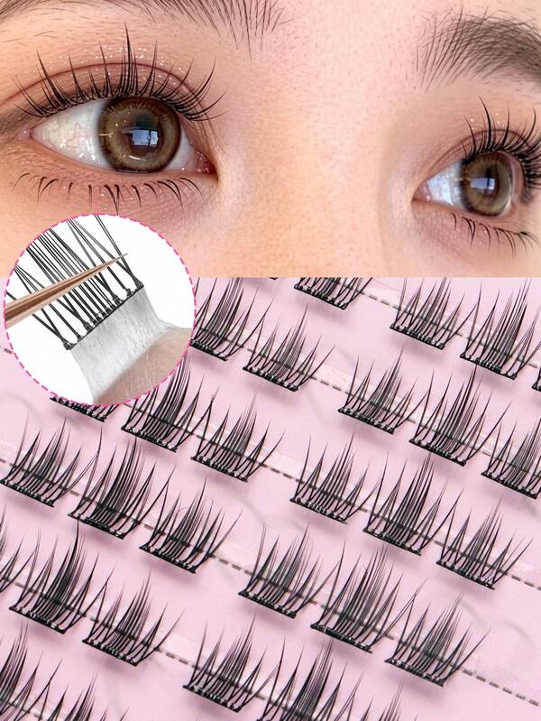 48 Büschel selbstklebende Wimpern, natürliche Comic-Stil Wimpernbüschel, geeignet für verschiedene Make-up-Looks, schöne Augen, keine Kleber benötigte Wimpernbüschel, kleberfreie Wimpern