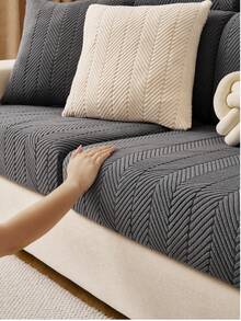1PC Herringbone Textured Stretch Sofa Seat Cover,Soft Skin-Friendly Easy Clean Scratch Resistant Couch Cushion Protector, Machine Washable All-Season Pet Friendly Sofa Slipcover For 1/2/3 Seater & L-Shaped Corner Sofa - Dark Grey - View 10