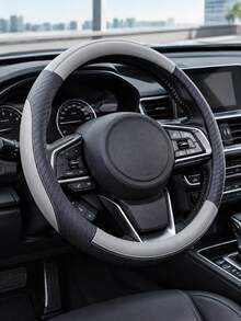 1pc Universal Black & Grey Steering Wheel Cover, Premium Leather Texture Car Interior Accessory, Non-Slip Breathable Grip Protection, Sporty Color Block Design, Comfortable Driving Decor, Suitable For Sedan SUV Truck Daily Commute & Travel - A - View 9