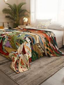 1pc Modern Minimalist Soft Comfortable Blanket, Animal Floral Pattern, Multi-Purpose Throw For Sofa, Bed And More, Outdoor Camping Leisure Blanket, Suitable For Home, Picnic, Travel, All Seasons Comfort, Gift Blanket For Family And Friends - Multicolor - View 5