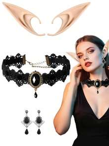 5pcs Necklace & Fake Earring Set, Suitable For Halloween Punk Steampunk Costume Party, Adult Women Gothic Vintage Halloween Choker Vampire Pendant - Multicolor - View 9
