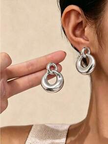 2/12PCS Women's Fashion Elegant Silver Geometric Multi-Element Earrings Set, Fashionable And Elegant, Suitable For Daily Wear, Outings, Gatherings And Parties. - Silver - View 7