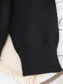 Tween Girl Knitted Round Neck Cute Puff Sleeve + Button Bow Design, Elegant Suitable For Outings Or Parties - Black - View 3