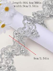 New Multicolor Lace Embroidery Bone Lace Tulle Fabric With Handmade Beaded Sequin Decor For Garments, Bridal Dresses, Accessory Supplies Material, Length: 91.4cm, Width: 12.5cm - Multicolor - View 4