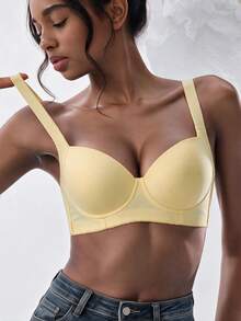 Women' S Solid Color Push Up Bra - Comfortable Fit, Full Coverage & Minimalist Design - Yellow - View 12