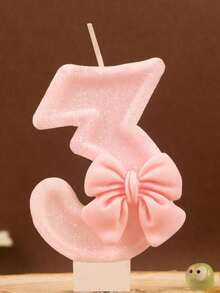 1pc Pink Bow Birthday Candle, Pink Glitter Sequin Decorated Number Candle 0-9, Romantic Gift For Best Friend, Mother, Girlfriend, Suitable For Birthday Party Cake Decoration, Creating Atmosphere, Christmas, Halloween Decoration, Baking Insert Decoration, Suitable For Girls, Children, Adults, Also Can Be Used For Ceremony Supplies, Gifts, Graduation Ceremony, Wedding And Other Occasions, Girl Photography Props, And Reliable - Multicolor - View 14