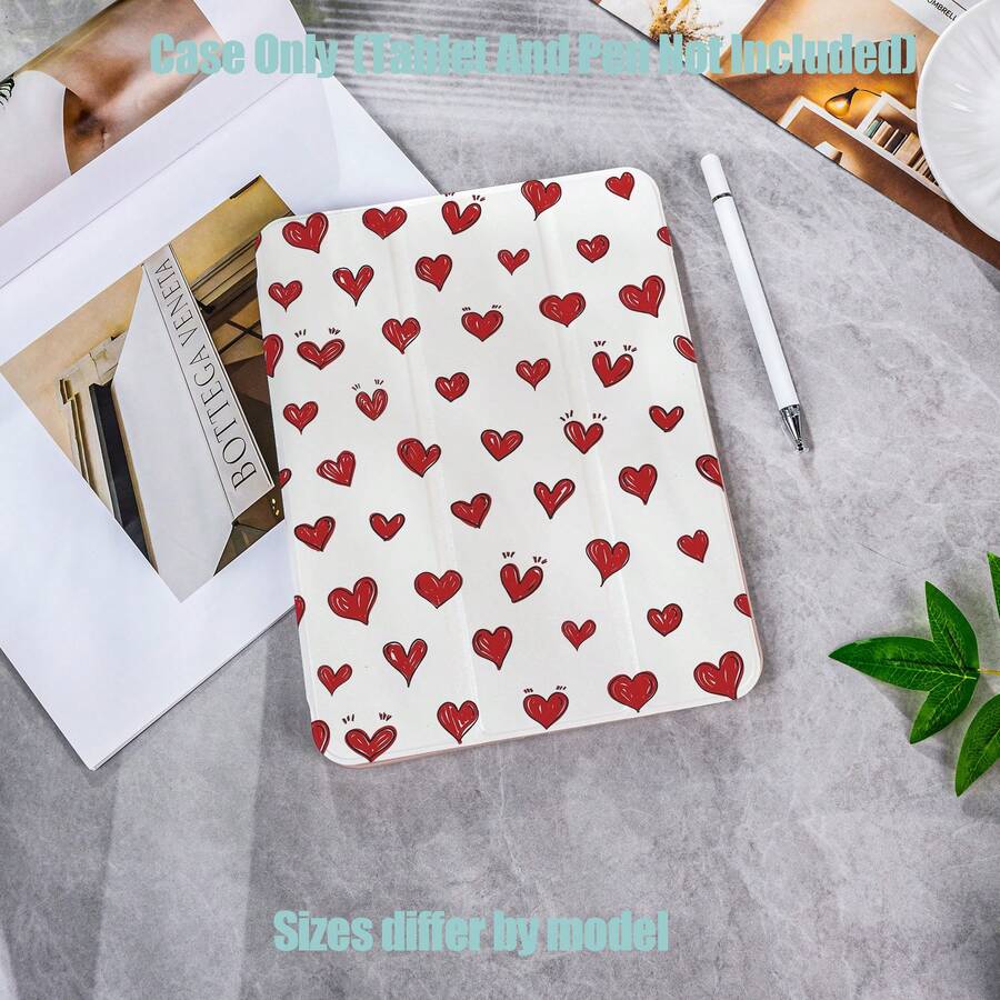 Heart Pattern Tablet Protective Case, Tri-Fold High-Transparency Acrylic With Pen Slot Protective Case. Tablet Protective Case Features: Tri-Fold Stand Design, Smart Sleep/Wake, Full Protection, Skin-Friendly Frame Material, Airbag Anti-Drop Frame, Multi-Angle Stand, Built-In Pen Slot, Precise Cutouts, Lightweight And Portable. Compatible With IPad Mini4/5 (7.9 Inch), Mini6/7 (8.3 Inch); Air1/2/3, IPad5/6/8 (9.7 Inch); IPad2019-2021, Pro10.5, Air3 Universal; Full Series Tablet Protective Case. Suitable For Holiday, New Year Gifts - Multicolor - View 1