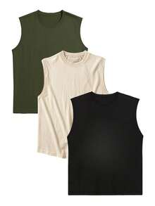3pcs Men's Summer Casual Solid Color Tank Tops - Multicolor - View 5