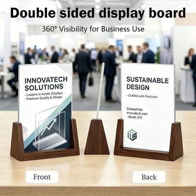 2pcs Acrylic Transparent Display Stand, Solid Wood U-Shaped Base Sign Holder, Horizontal And Vertical Detachable Slide-Out, Suitable For Pictures, Certificates, Various Displays, Promotional, Restaurant Menu, Documents, Photo Memorial, Office Or Desktop Display Stand, Home Decor, Certificate Display, Party Display