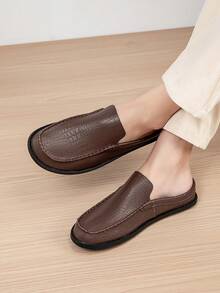 New Men's Plus Size Wide Fit Crocodile Embossed Slip-On Loafers, Backless Soft Sole Closed Toe, Business Casual Commuter Style - Brown - View 8