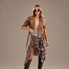 Fashion Casual Autumn/Winter Leather Fleece Collar Long Sleeve Commuter Zipper Short Jacket - Khaki - View 6