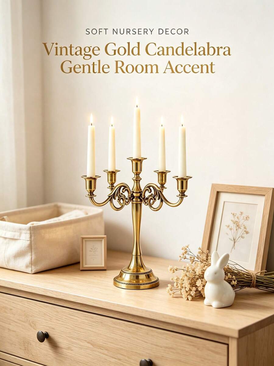 5‑Arm Gold Metal Candelabra Vintage Ornate Candle Holder No Candles Included Tabletop Centerpiece Decor For Dining Wedding Party Mantel Home Ornament Housewarming Gift - Multiple Styles - View 1