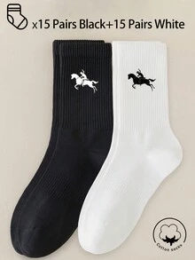30/10/20/5/1/15 Pairs Men's Casual Cotton Mid-Calf Socks, Women's Socks, White/Black, Suitable For Winter/Autumn/Summer/Spring, Sports, Moisture-Wicking And Breathable - Multicolor - View 10