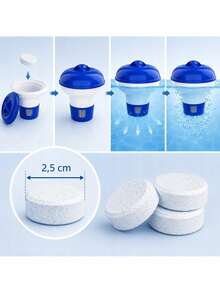 Floating Pool Tablet Dispenser 13.2 * 12.5 * 4.5 Cm With Adjustable Flow, Floating Pool Dispenser, Blue And White Pool Floater For 20 G Tablets And Granules, Gradual Water Treatment Distribution, Chlorine Resistant Design Ideal For Home Pools - A - View 2
