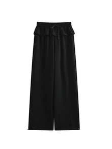 Autumn New Ruffle Hem Premium Lazy Casual Sweatpants For Women, Draped Slimming Wide Leg Straight Leg Pants - Black - View 10