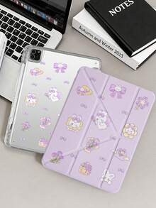 1pc Purple Tulip Rabbit Tablet Case Compatible With IPad Mini6/7/Air/Air2/9.7/10.2/10.5/10.9 (Air4-Air8)/Pro 11/10th Gen/A16/Pro 11 2024, Double-Sided Painted Pattern, Transparent Acrylic Back Shell, Silk Texture 8-Fold Stand, Auto Sleep/Wake, Built-In Pencil Slot, Pencil Not Included, Some Models With Camera Frame - Multicolor - View 2