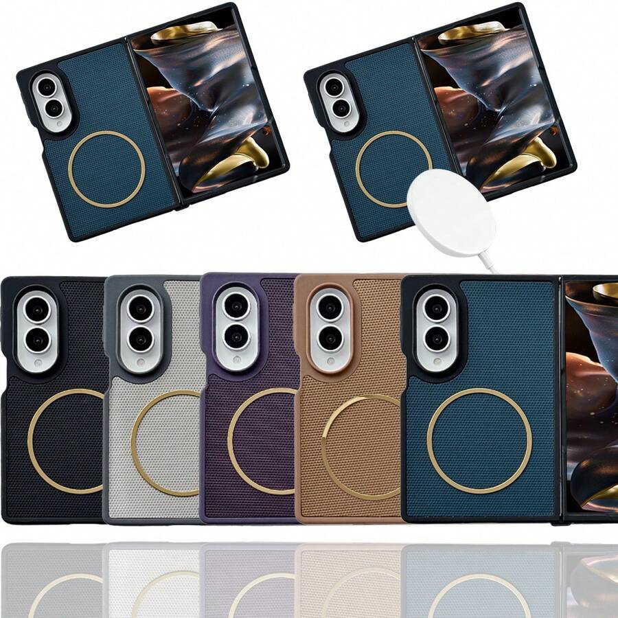 keshengtai PU Leather Rhombus Pattern Magnetic Phone Case, Supports Wireless Charging, Hard PC Backplate Protective Phone Cover, Compatible With Samsung Galaxy Z Fold 8, Z Fold 8 Ultra, Z Fold 7, Z Fold 6, Z Fold 5