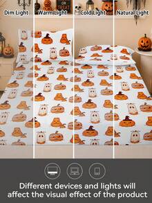 1pc Halloween And Thanksgiving Ghost Pumpkin Print Fitted Sheet, Silent Non-Slip, Machine Washable, Durable And Easy To Care, All Season Use, Suitable For Multiple Bed Sizes, Home, Dorm, Apartment, Guest Room, Rental, Bedroom Decor And Holiday Gift - Multicolor - View 9