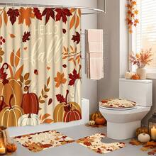 1/4pcs Autumn Harvest Maple Leaf & Pumpkin Shower Curtain Set, With 12 Hooks, Waterproof Polyester Bathroom Curtain, Privacy Screen, Thickened, Durable Quick-Dry, 180*180cm Size, Halloween Thanksgiving Autumn Harvest Bathroom Decor - A - View 7