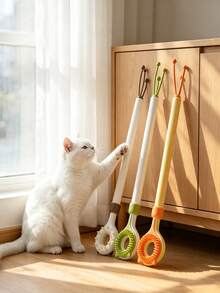 3-In-1 Cat Grooming Tool, Thickened Telescopic Design, With Double-Sided Massage/Scratching Stick And Interactive Cat Teaser, Suitable For Indoor Cats, Gently Removes Loose Fur - Multicolor - View 4