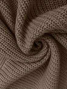 Plus Size Women's Autumn/Winter Essential V-Neck Button-Front Knit Dress - Raglan Long Sleeve, Slit Hem, Versatile Casual Everyday Knit Piece - Chocolate Brown - View 7
