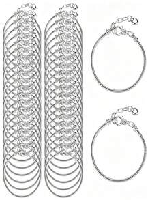 3/6/12/24/50/100pcs Gold Plated Snake Chain Bracelet Set, With Heart-Shaped Lobster Clasp, European Style, Suitable For Christmas DIY, Applicable For Women's Jewelry Accessories, Also Can Be Used For Bracelet Making - Multicolor - View 4