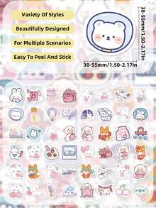 100Pcs Pastel Chibi Animal Stickers, Mixed Cat Fox Sheep Rabbit Decals, Waterproof Vinyl Stickers For Laptop, Water Bottle, Planner & Cup DIY Decor - Multicolor - View 8