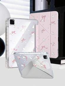 1pc White Rabbit Bow Tablet Case Compatible With IPad Mini6/7/Air/Air2/9.7/10.2/10.5/10.9 (Air4-Air8)/Pro 11/10th Gen/A16/Pro 11 2024 Models, Double-Sided Painted Pattern Tablet Case, Transparent Acrylic Back Shell, Silk Texture 8-Fold Stand, Auto Sleep/Wake, Built-In Pen Slot, Pen Not Included, Some Models With Lens Frame - Multicolor - View 7