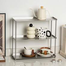 Stainless Steel Multi-Functional Storage Rack - Versatile Storage Shelf For Coffee Cups, Jewelry, Keys, Glasses, Perfume, Cosmetics, And Sundries - 2 Or 3 Tier Display Stand For Bedroom, Living Room, Bathroom, Entryway, Kitchen - Suitable For Home - Silver - View 1
