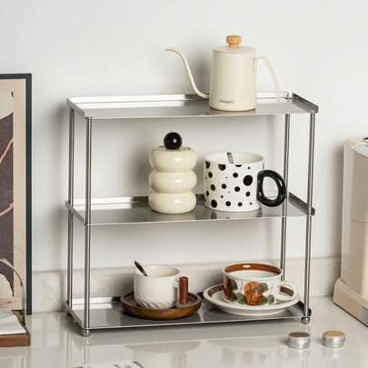 Stainless Steel Multi-Functional Storage Rack - Versatile Storage Shelf For Coffee Cups, Jewelry, Keys, Glasses, Perfume, Cosmetics, And Sundries - 2 Or 3 Tier Display Stand For Bedroom, Living Room, Bathroom, Entryway, Kitchen - Suitable For Home