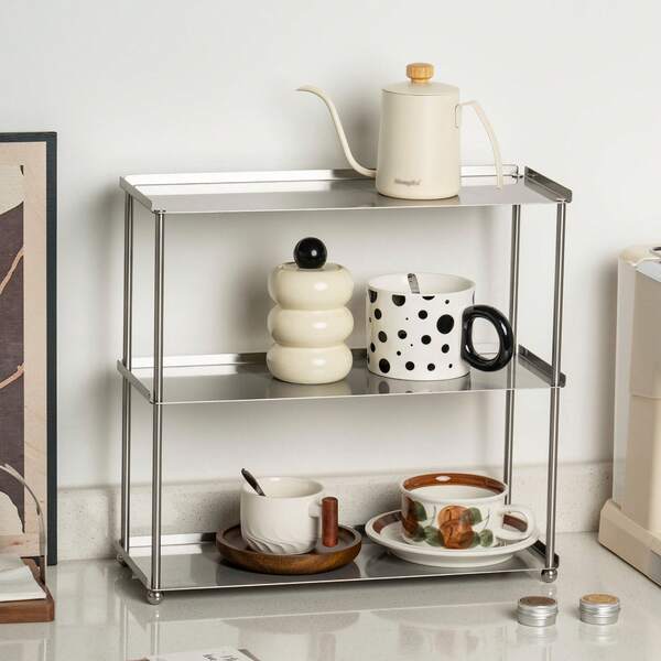 Stainless Steel Multi-Functional Storage Rack - Versatile Storage Shelf For Coffee Cups, Jewelry, Keys, Glasses, Perfume, Cosmetics, And Sundries - 2 Or 3 Tier Display Stand For Bedroom, Living Room, Bathroom, Entryway, Kitchen - Suitable For Home
