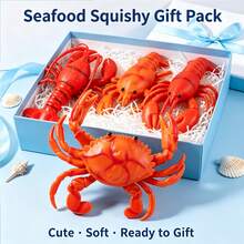 1pcsSimulation Red Lobster Crab Squeaky Toy, Soft Rubber Sea Creature Squeeze Fidget Toy, Stress Relief Prank Decompression Toy - Multicolor - View 1