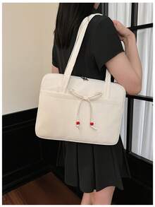 Sac pour ordinateur portable avec motif de nœud, 14 pouces, grande capacité, avec poignée et bandoulière, pour les trajets quotidiens. - Blanc - Voir 6