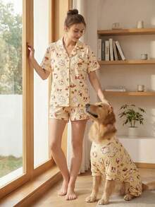 Matching Dog And Onwer Pajamas - Breathable High Stretch Full Coverage Pet Rompers, Summer Anti Licking Shedding Hair Control & Bug Protective Jumpsuit For Medium Large Dogs, All Over Printing Dog Clothes, 1PC Dog Pajamas Or 1PC Onwer Pajamas - Multicolor - View 6