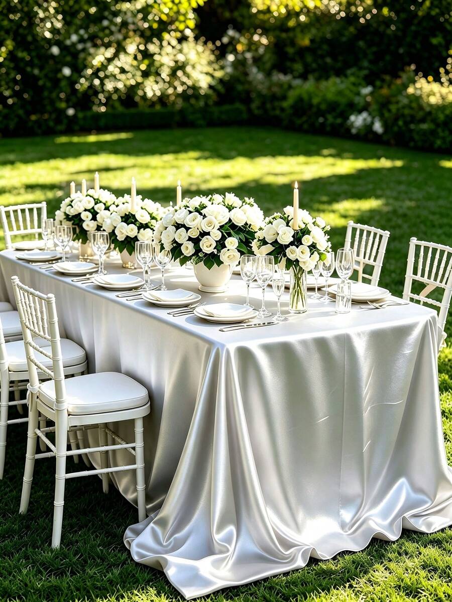 102 X 58 Inch Satin Tablecloth, Rectangular Bed Skirt, Silky Fabric, Champagne Color Party Tablecloth Suitable For Rectangular Dining Tables, Parties, Holidays, Weddings (Silver)