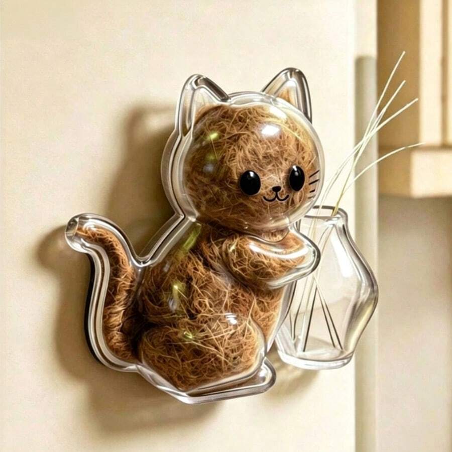1pc Cat Hair Collector/Cat Whisker Collection Vase, High Transparency Acrylic Cat Shaped Fridge Magnet Suitable For Christmas Gift, Kitten Souvenir, Animal Lover, Home Decor, Holiday Gift.