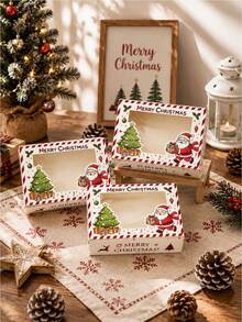 4/8/12pcs 2026 NEW Christmas Gift Box With Transparent Window | Santa Claus & Xmas Tree Printed Present Box, Festive Striped Paper Box For Christmas Party Decorations - View 7